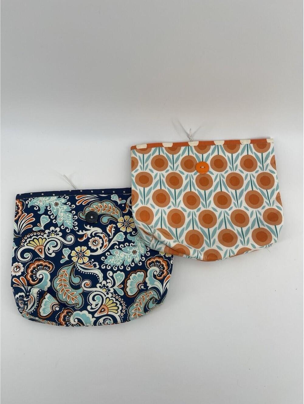 Set of‎ 2 Handmade Fabric Pouches Snap Closure Cosmetic Coin Bags Floral